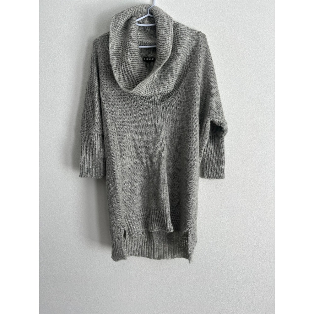 Express Gray Cowl Neck Oversized Sweater Dolman Sleeve Metallic Knit Large